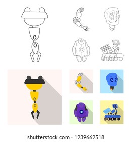 Vector illustration of robot and factory symbol. Collection of robot and space stock symbol for web.