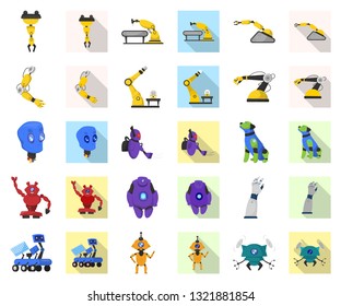 Vector illustration of robot and factory symbol. Set of robot and space stock symbol for web.