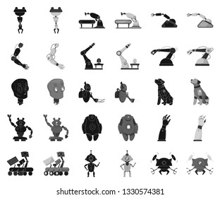 Vector illustration of robot and factory symbol. Set of robot and space stock symbol for web.