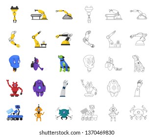 Vector illustration of robot and factory symbol. Set of robot and space stock symbol for web.