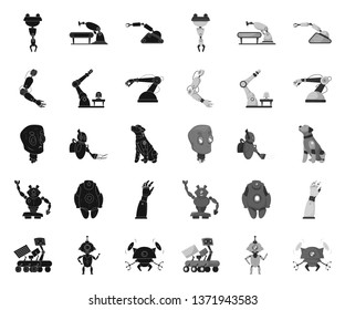 Vector illustration of robot and factory symbol. Set of robot and space stock symbol for web.