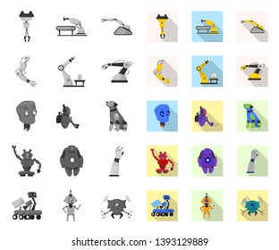 Vector illustration of robot and factory symbol. Set of robot and space stock symbol for web.