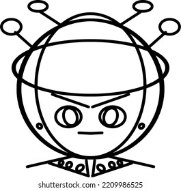 vector illustration of a robot with four antennae on its head, it looks like this cute robot is angry
