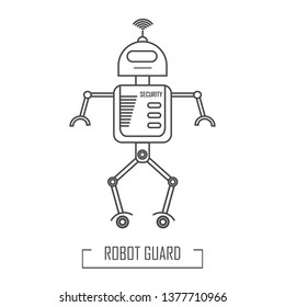 Vector illustration of a robot guard. Logo for security company. Outline style. Mechanical robot defender.