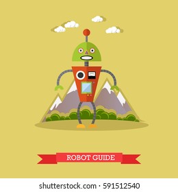 Vector illustration of robot guide. Technology concept design element, icon in flat style.