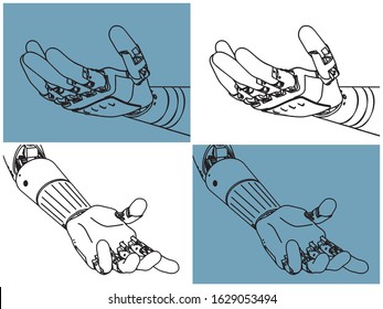Vector illustration of robot hand closeup from different angles