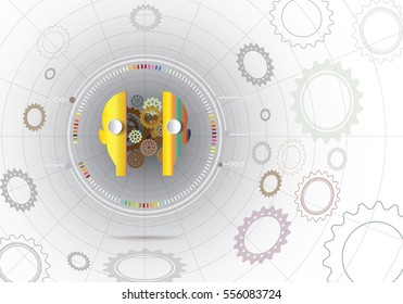 Vector illustration robot innovation and gear with network cobweb. Hi-tech digital technology  and engineering, digital telecoms technology concept, Abstract futurists on white background.