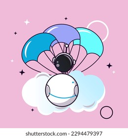 vector illustration robot jumping with parachutes