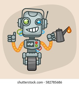 Vector Illustration, Robot Keeps Engine Oil, Format EPS 10