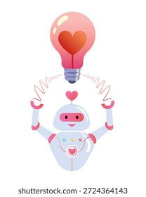 Ilustración vectorial de Robot con amor, sentimiento y tecnología, concepto de inteligencia emocional.