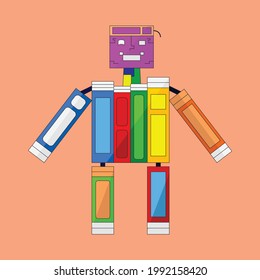 
Vector illustration of a robot made of colorful books to invite everyone to read books to increase knowledge