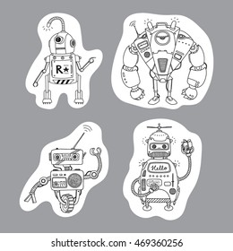 Vector illustration of a Robot. Mechanical character design. Set of four different robots.
