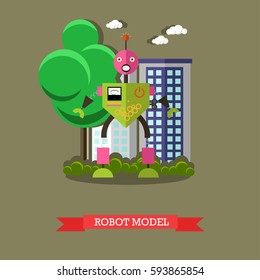 Vector illustration of robot model. Technology concept design element, icon in flat style.