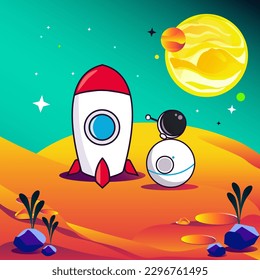 vector illustration robot on the moon