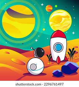 Vektorgrafik-Roboter auf dem Mond