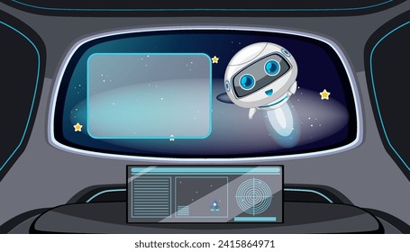Vector illustration of a robot outside a spaceship
