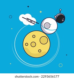 vector illustration of robot racing on the moon