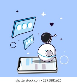 vector illustration robot reads messages from chat