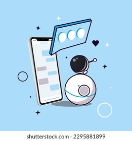 vector illustration robot reads messages from chat
