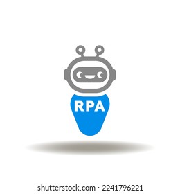 Vector illustration of robot with RPA abbreviation. Symbol of RPA Robotic Process Automation. Icon of ai drone tech.