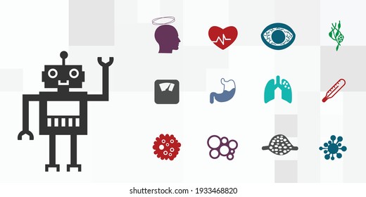 vector illustration of robot with set of organs and symptoms for automated medical testing 