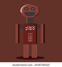 Vektorgrafik. Ein Roboter in Brauntönen. Ein Roboter nach vorn gerichtet. Roboter stehen still. Künstliche Intelligenz, Roboter, Illustration. Illustration in Brauntönen.