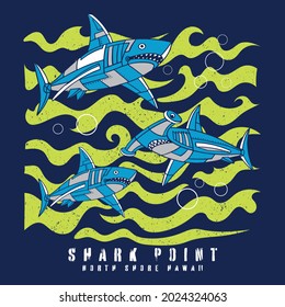 Vector illustration of  robot shark and typography 