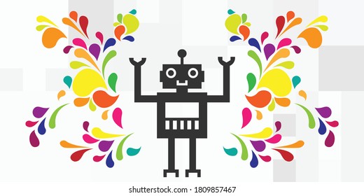 vector illustration of robot silhouette with colorful swirls for creativity and AI concept