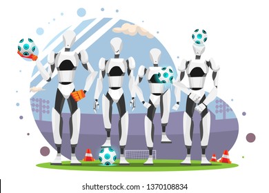 vector illustration of robot soccer team. Flat Vector Illustration