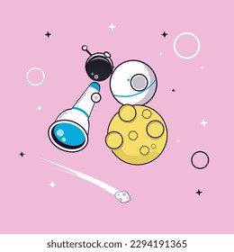 vector illustration robot studying a falling comet