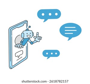 Vector illustration of a robot talking from a smartphone