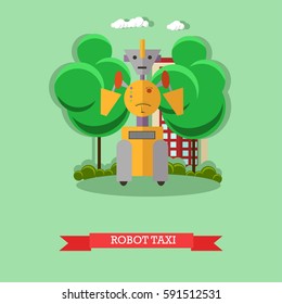 Vector illustration of robot taxi. Technology concept design element, icon in flat style.