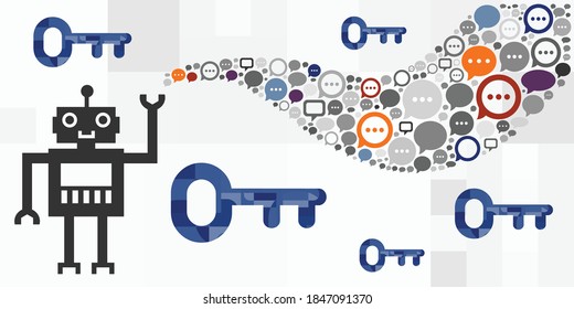 vector illustration of robotic and artificial intelligence tool to recognize speech and track keywords