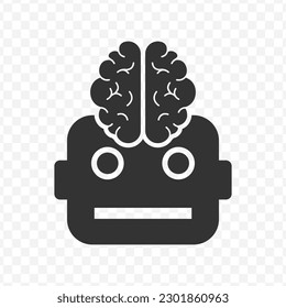 Vector illustration of robotic brain icon in dark color and transparent background(png).