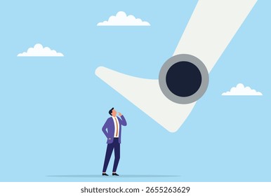 Ilustración vectorial de un pie robótico que avanza hacia un hombre de negocios preocupado, lo que representa la creciente amenaza de la automatización y la IA que interrumpen la seguridad laboral tradicional
