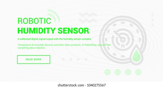 Vector illustration of robotic humidity sensor banner on white background.