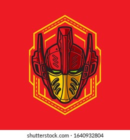Vector Illustration, Robotic Mecha Soldier Head with geometrical background
