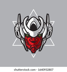 Vector Illustration, Robotic Mecha Soldier Head with geometrical background