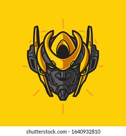 Vector Illustration, Robotic Mecha Soldier Head with geometrical background