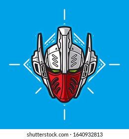 Vector Illustration, Robotic Mecha Soldier Head with geometrical background