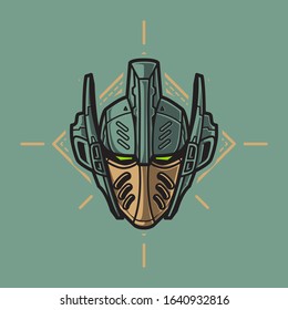 Vector Illustration, Robotic Mecha Soldier Head with geometrical background