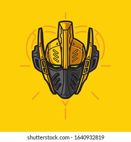 Vector Illustration, Robotic Mecha Soldier Head with geometrical background