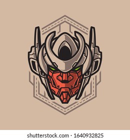 Vector Illustration, Robotic Mecha Soldier Head with geometrical background
