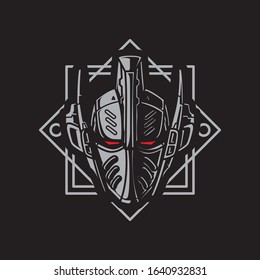 Vector Illustration, Robotic Mecha Soldier Head with geometrical background