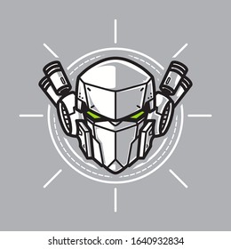 Vector Illustration, Robotic Mecha Soldier Head with geometrical background