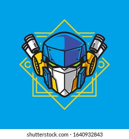 Vector Illustration, Robotic Mecha Soldier Head with geometrical background