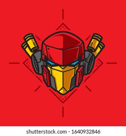 Vector Illustration, Robotic Mecha Soldier Head with geometrical background