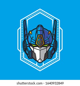 Vector Illustration, Robotic Mecha Soldier Head with geometrical background