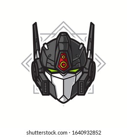 Vector Illustration, Robotic Mecha Soldier Head with geometrical background