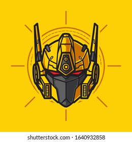 Vector Illustration, Robotic Mecha Soldier Head with geometrical background